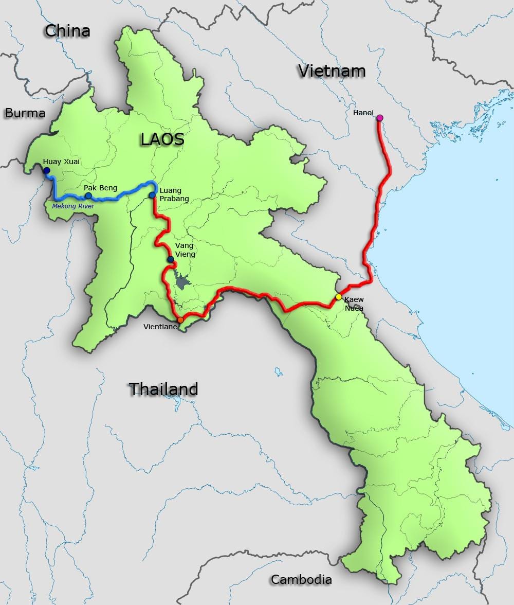 çay mekong Laos xəritə