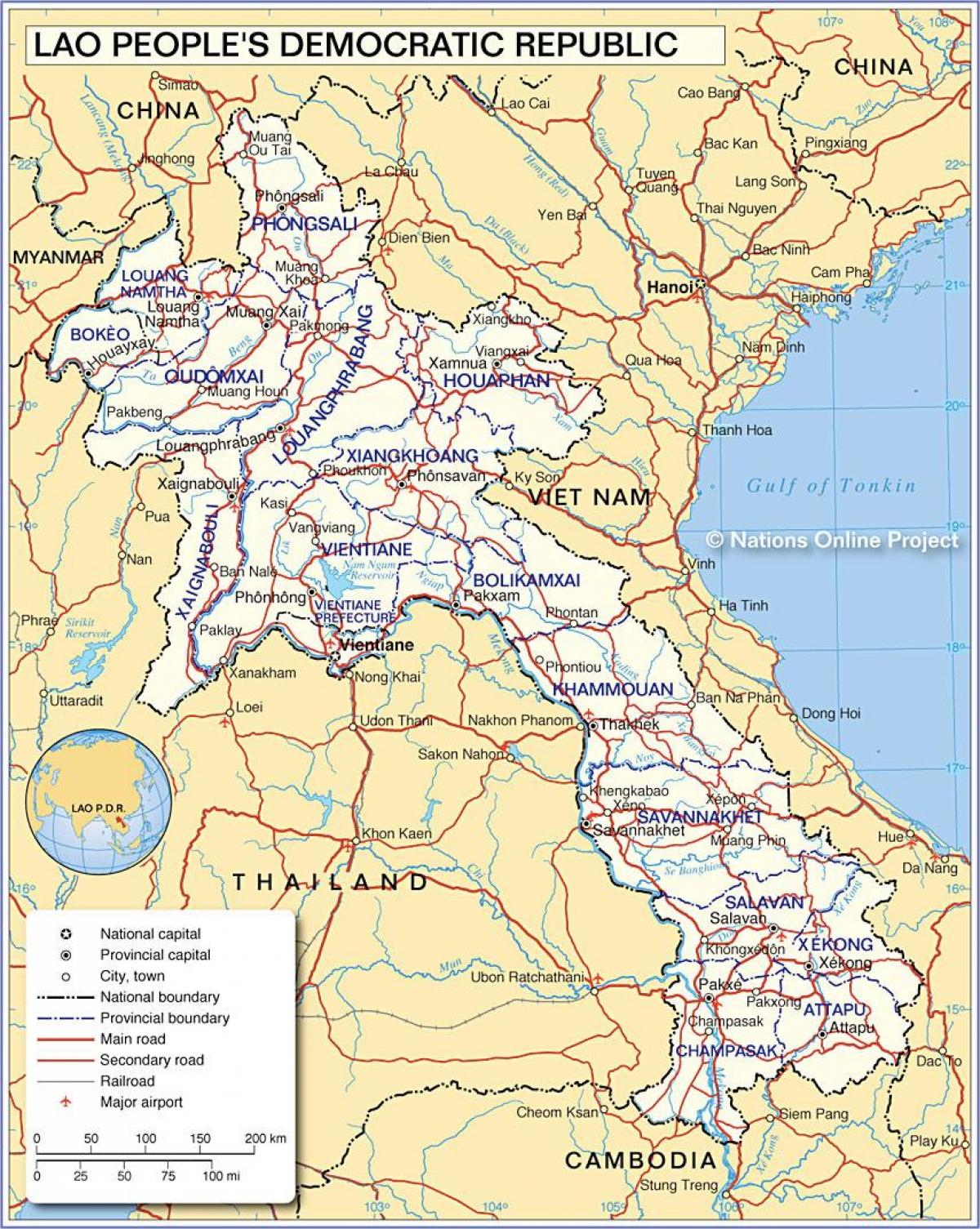 Kart Laos və ətraf ölkələrin